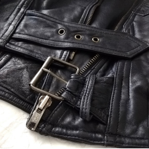 LAROXX Vintage Black Leather Cropped Moto Jacket - Picture 8 of 16